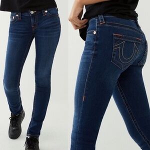 True RELIGION Stella Low Rise Dark Blue Wash Skinny Denim Jeans Sz 24